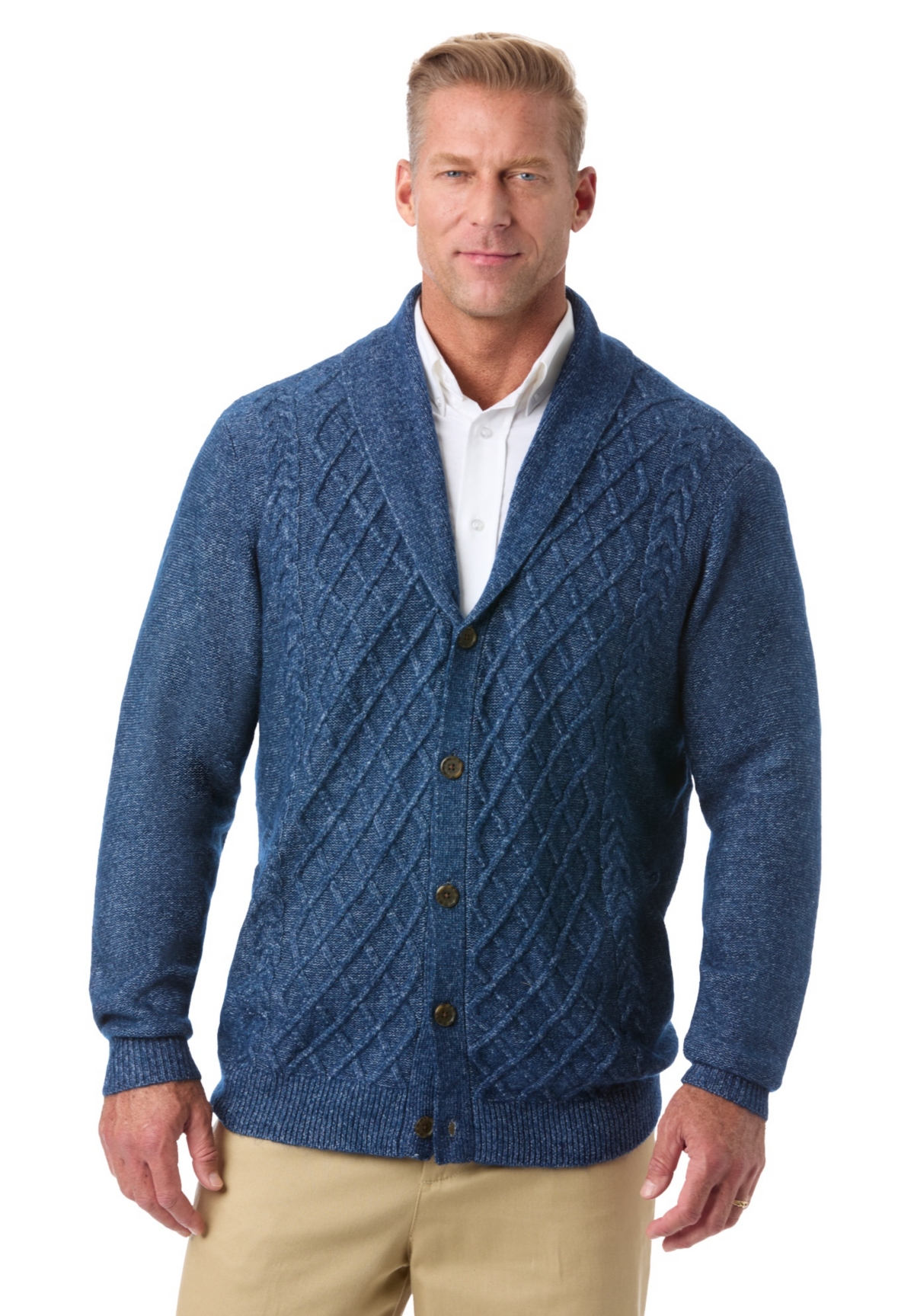 KingSize Big & Tall Soft Cable Knit Shawl Collar Cardigan
