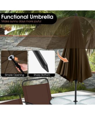 6 Pieces Patio Dining Set Folding Chairs Glass Table Tilt Umbrella for Garden