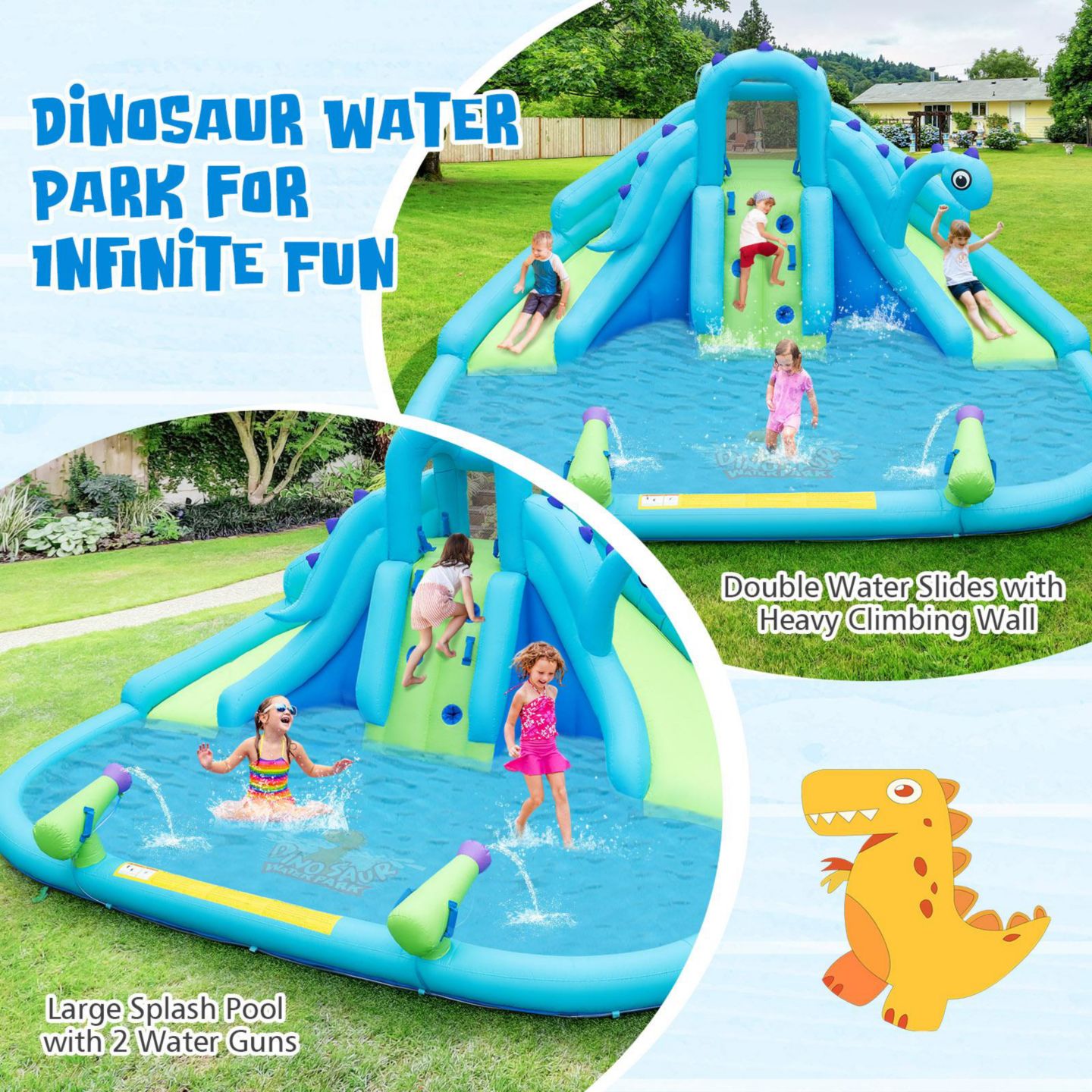 Детские игрушки GOUUN Kids Inflatable Water Slide Ages 3+ with Dual Slides and Splash Pool, цвет: Синий — фото 9