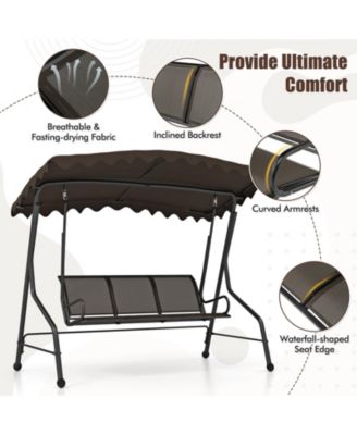 3-Seat Outdoor Porch Canopy Swing with Adjustable Shading