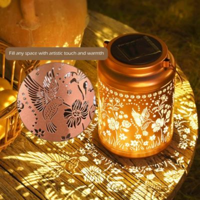 Hummingbird Solar Lantern Outdoor Hanging Waterproof Metal Decor Light Christmas Gifts Yard Patio Porch 2Pack