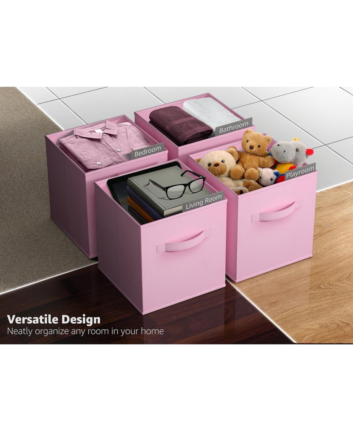 Sorbus 11 Inch Pack Foldable Fabric Storage Cube Bins with Handles - for Organizing Pantry, Closet, Nursery, Playroom, and More (Pastel- Pink