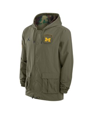 Men's Olive Michigan Wolverines 2024 Military Appreciation Full-Snap Hoodie Military Jacket