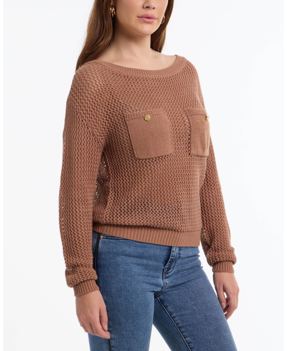 Bebe Women's Open Knit Pocket Detail Sweater