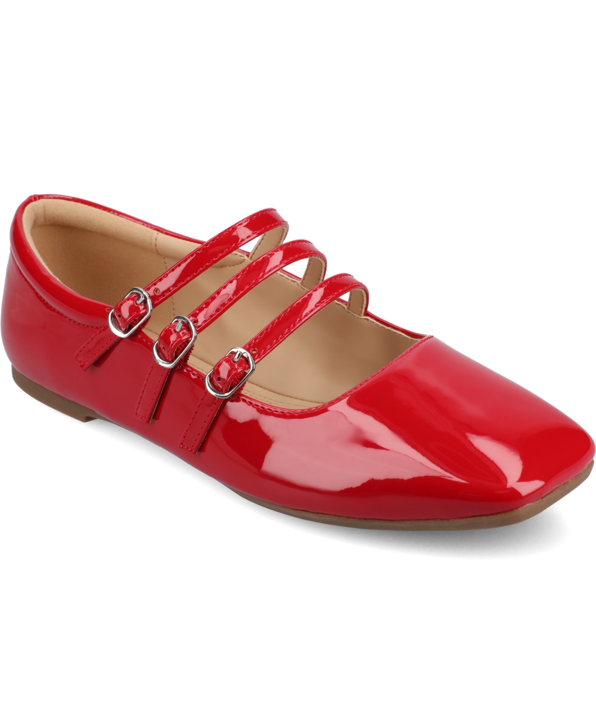 Shop Journee Collection Women's Darlin Multi Strap Mary Jane Square Toe Flats In Red Patent