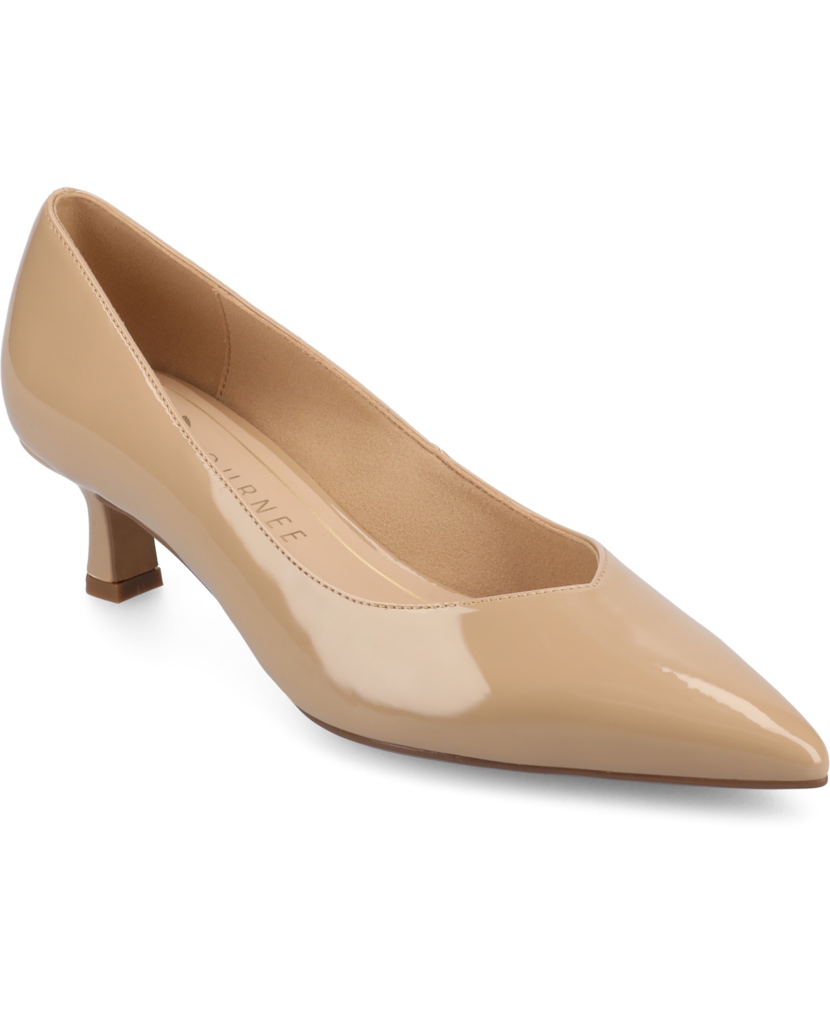 Shop Journee Collection Women's Pammie Pointed Toe Kitten Heel Dress Pumps In Tan Patent