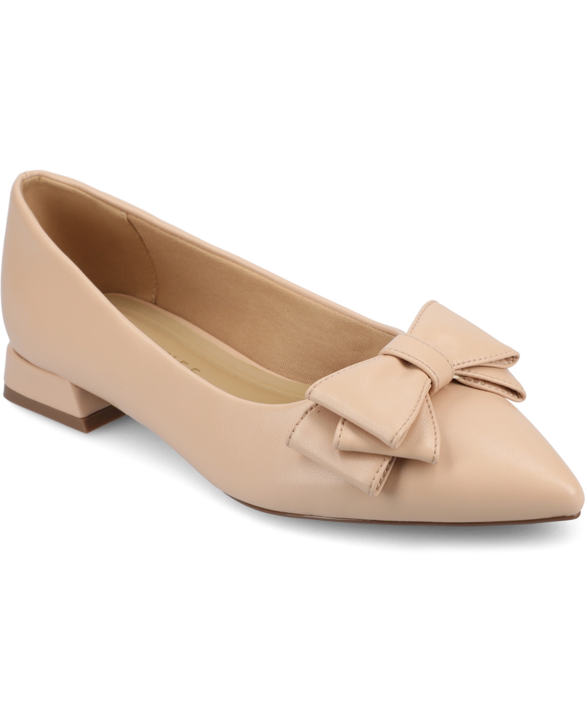 Shop Journee Collection Women's Ophelia Bow Low Block Heel Dress Flats In Nude