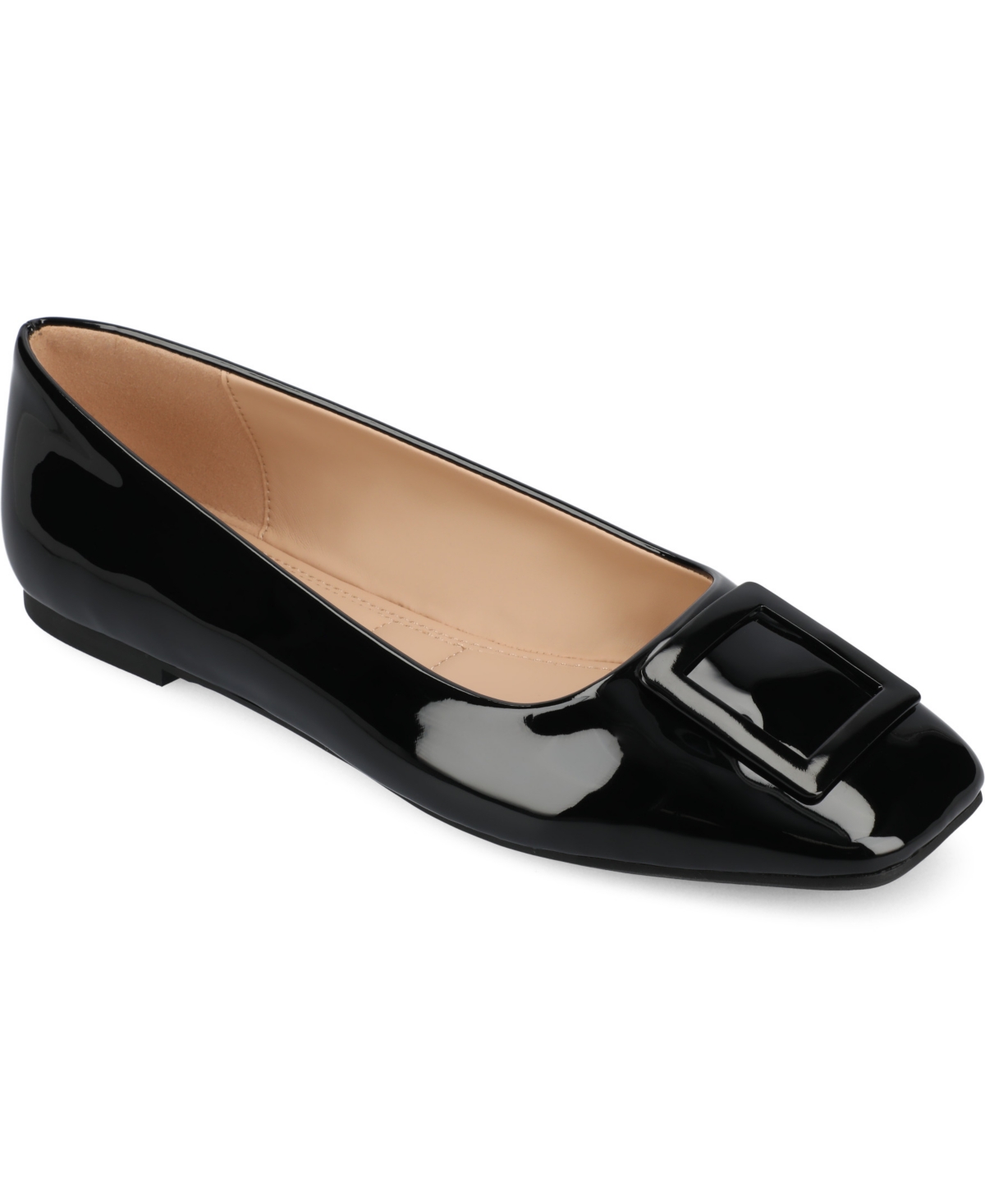 Shop Journee Collection Women's Zimia Buckle Square Toe Ballet Flats In Black Patent