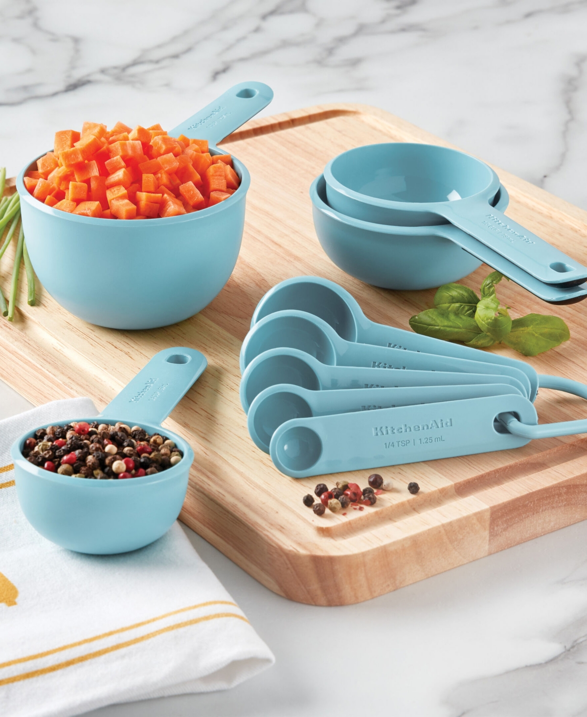 Shop Kitchenaid Universal 9-piece Measuring Cups And Spoons In Mineral Water
