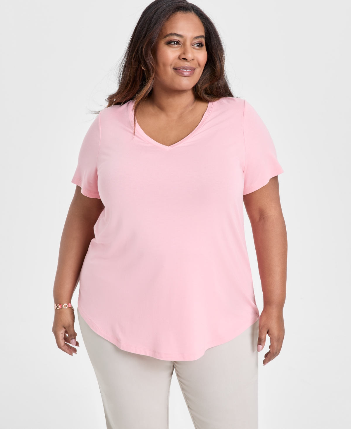 JM COLLECTION PLUS SIZE V-NECK SHORT-SLEEVE TOP, EXCLUSIVELY AT MACY'S 