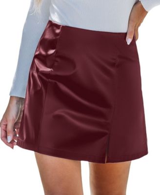 Women's Faux Leather Notched Hem Mini Skirt