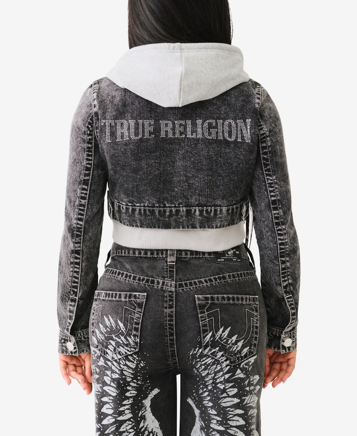 TRUE RELIGION WOMEN'S HOODED SHRUNKEN DENIM JACKET 