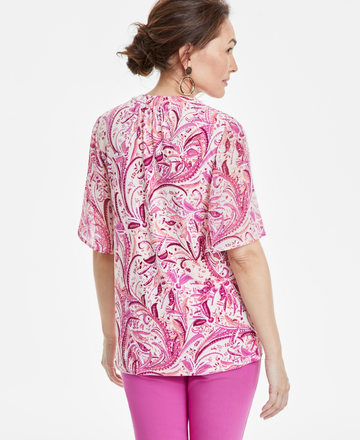 JM COLLECTION WOMEN'S PRINTED SPLIT-NECK BLOUSE, EXCLUSIVELY AT MACY'S 