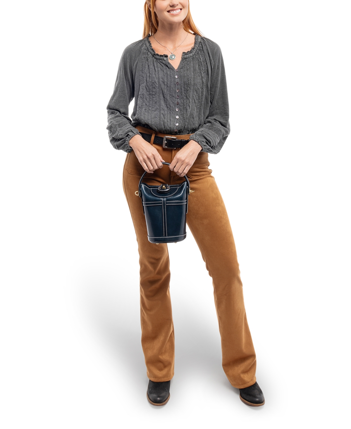 Old Trend Begonia Vintage Bucket Crossbody Bag In Navy