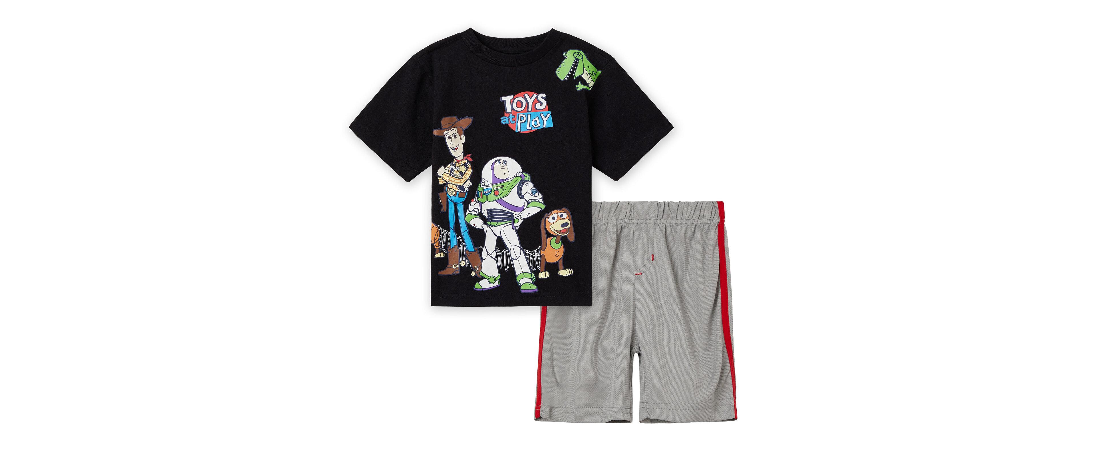 Disney Pixar Toddler Boys Toy Story Woody Buzz Lightyear Bo Peep Rex Athletic T-Shirt Mesh Shorts Outfit Set to