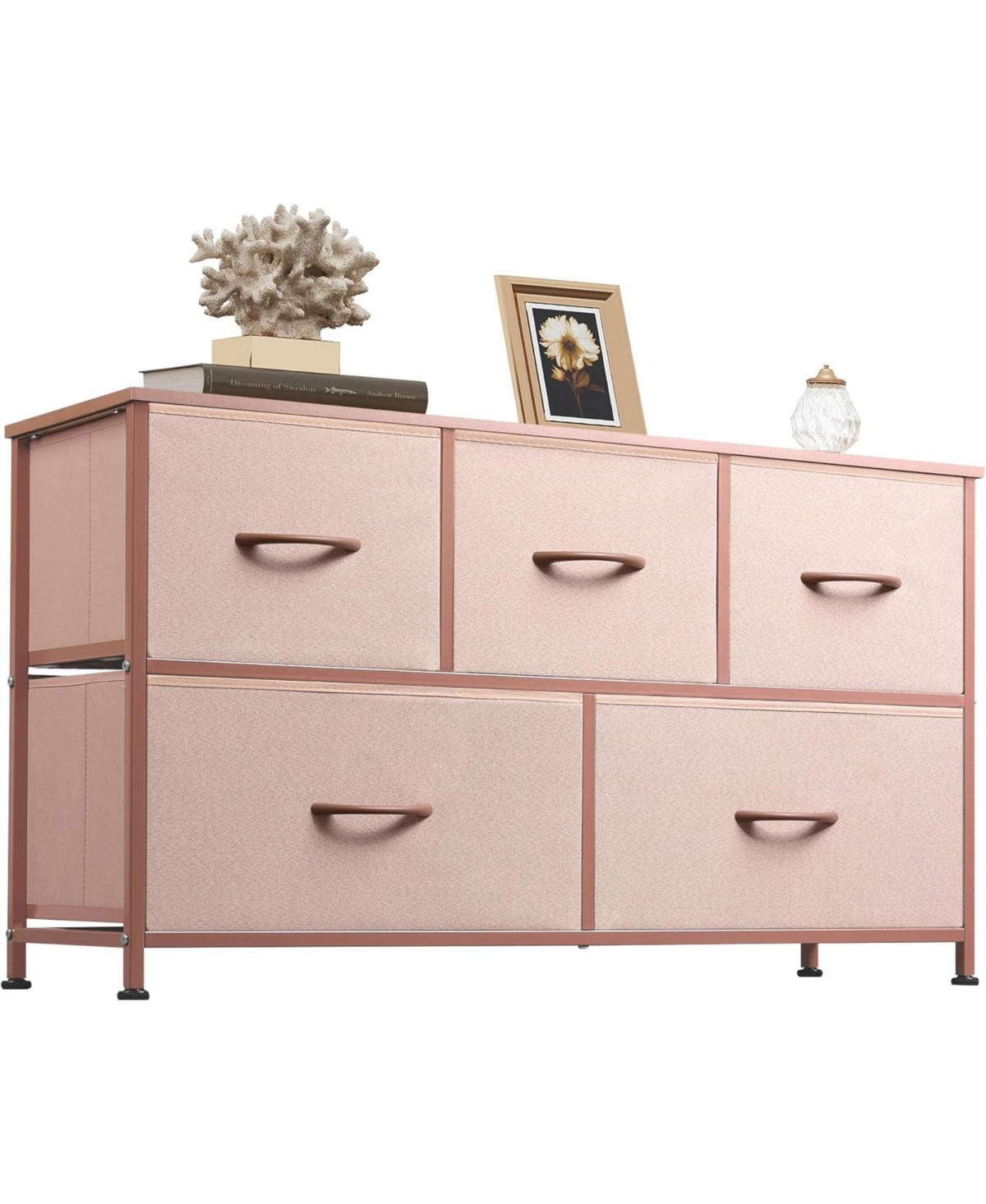 Wlive Dresser for Bedroom with 5 Drawers Wide Chest of Drawers Fabric Dresser Storage Organizer Unit with Fabric Bins for Closet Living Room Hallway