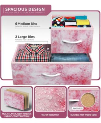 8 Drawers Wide Dresser - Organizer Unit with Steel Frame Wood Top and handle, Fabric Bins - Amazing for household decluttering