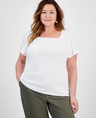 Plus Size Short-Sleeve Square-Neck Tee