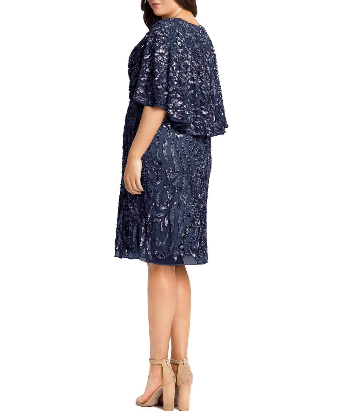 Mac Duggal Plus Size Embellished Cape Sleeve Cocktail Dress (Plus)