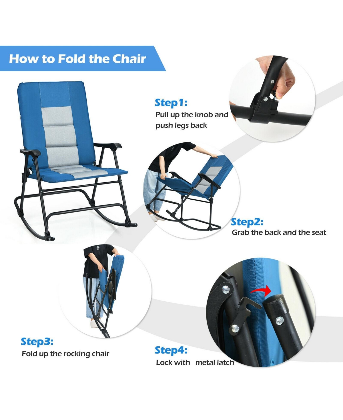 Gouun Foldable Rocking Padded Portable Camping Chair with Backrest and Armrest