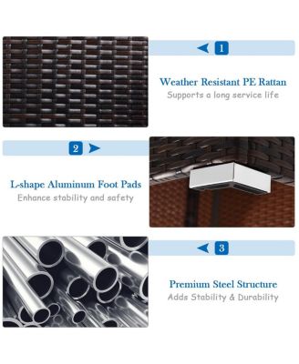 5 Pieces Patio Rattan Sofa Set with Cushion and Ottomans