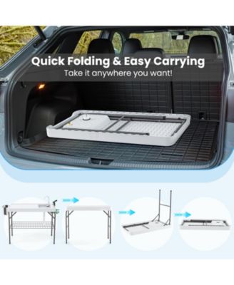 2 in 1 Folding Fish Cleaning Table with Sink and Faucet for Patio BBQ