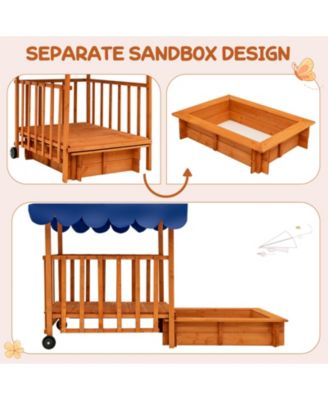 Kids Outdoor Wooden Retractable Sandbox with Cover and Built-in Wheels