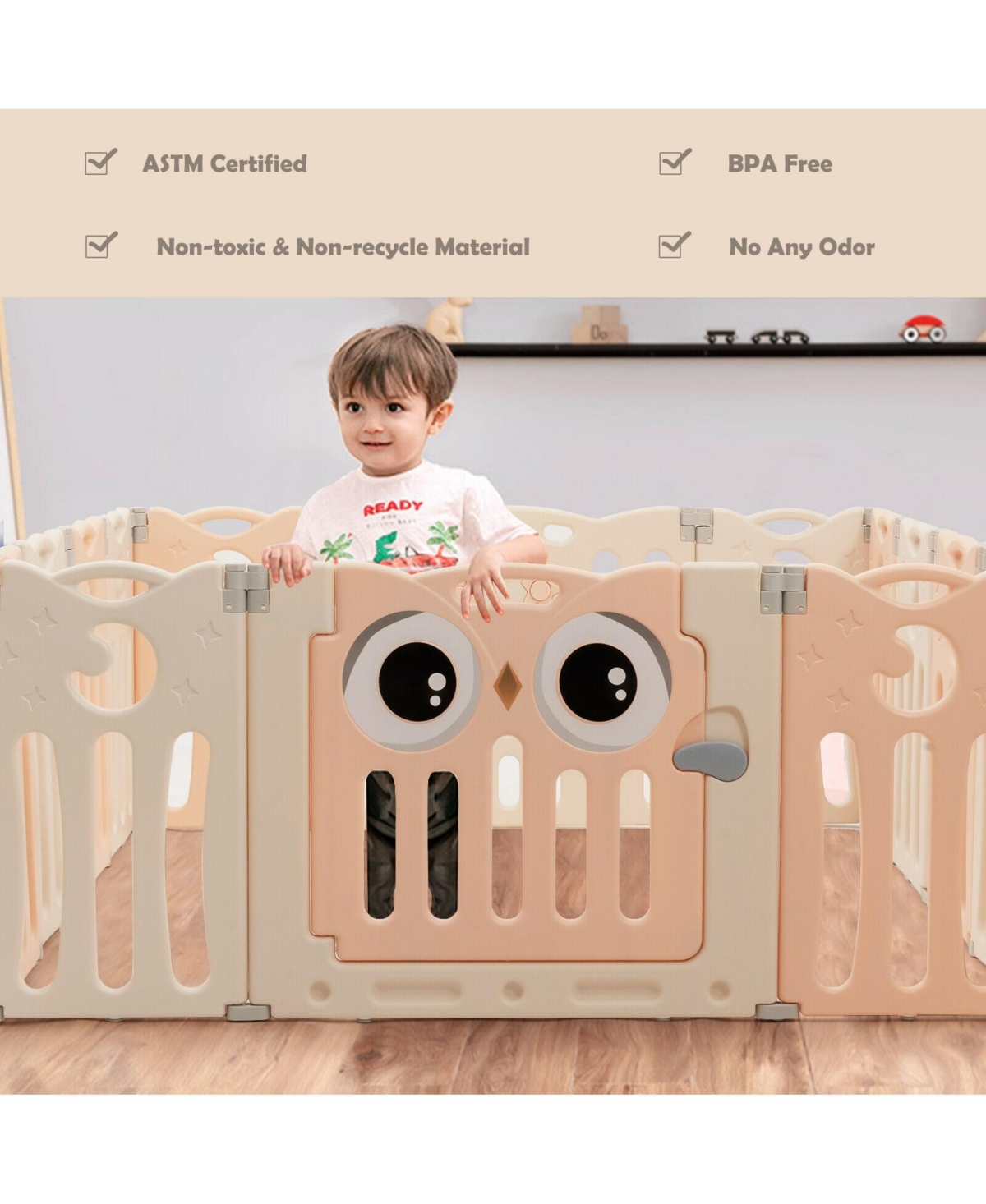 Gouun Kids 14-Panel Playpen Activity Center Foldable Play Yard with Lock Door