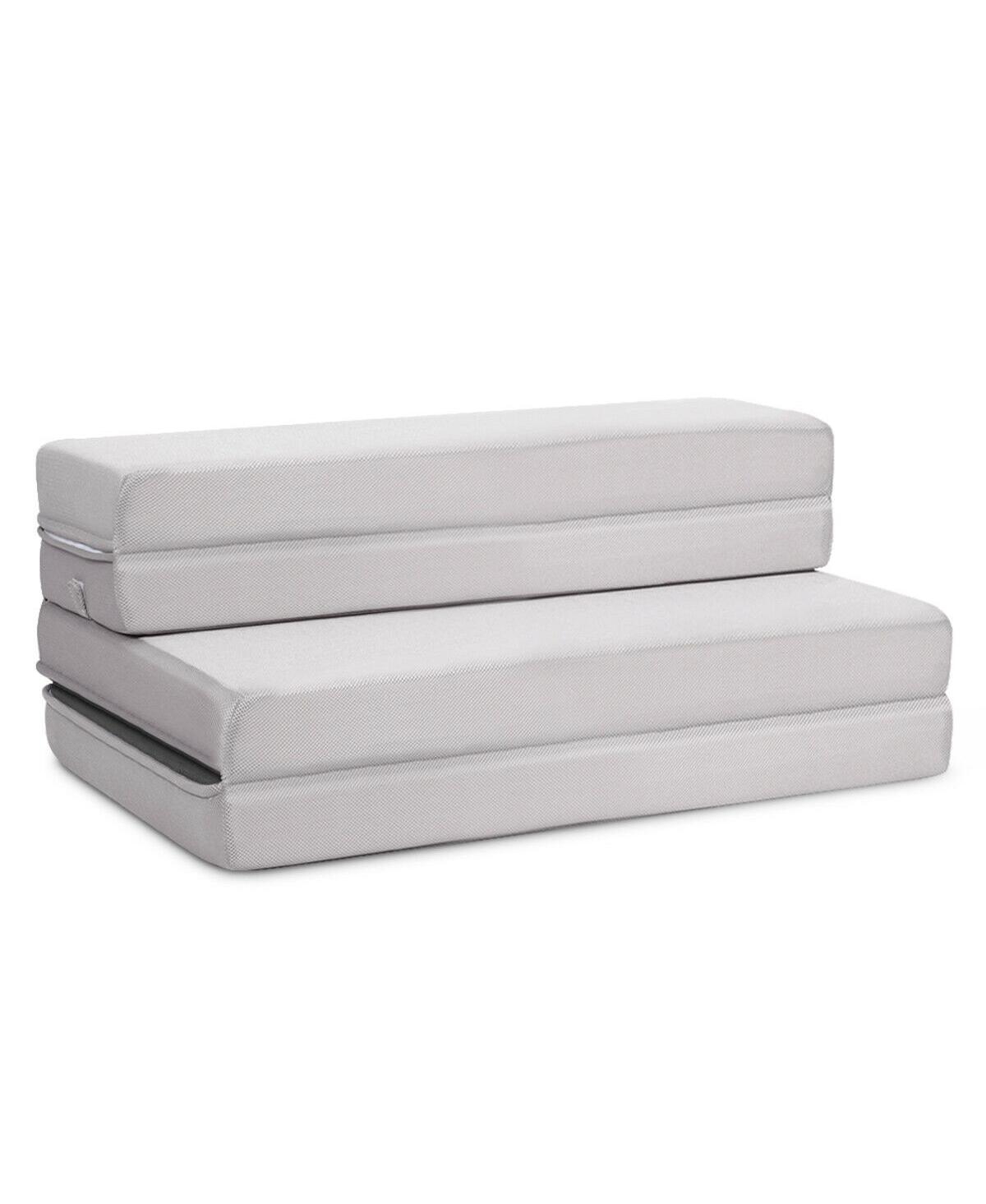 4 Inch Folding Sofa Bed Foam Mattress with Handles-Twin Xl - Grey