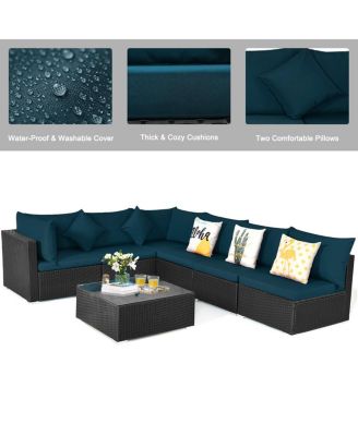 7 Pieces Sectional Wicker Furniture Sofa Set with Tempered Glass Top-Peacock