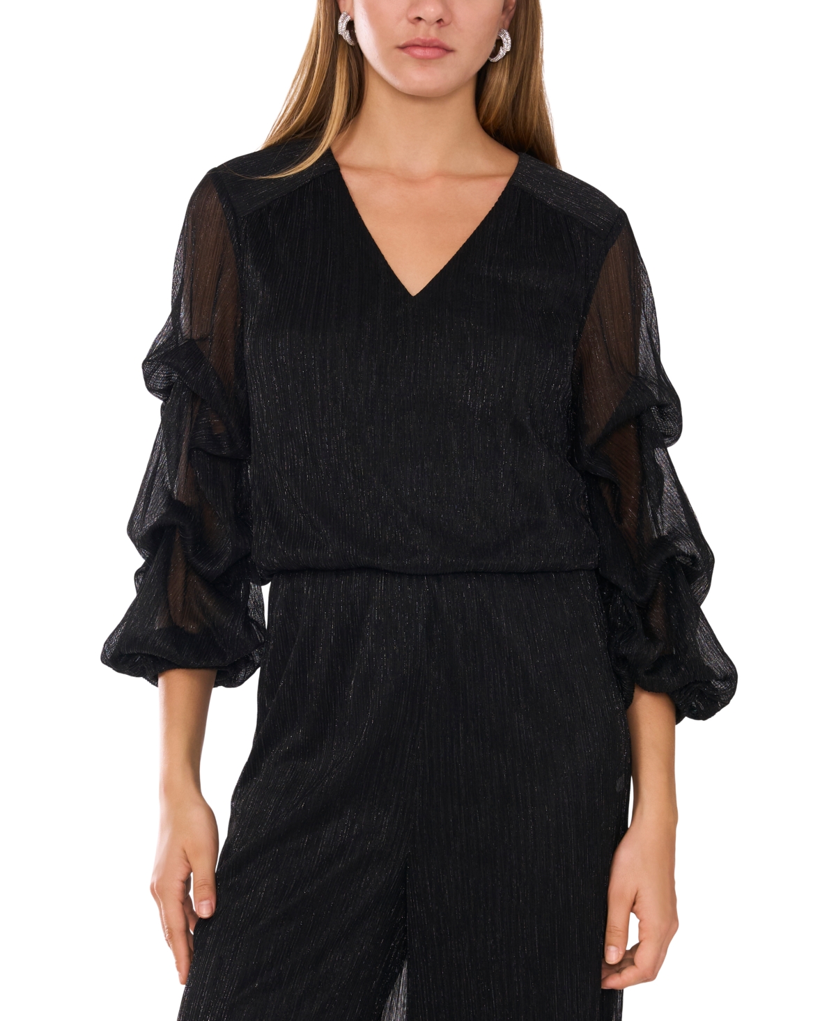 Vince Camuto Women's Metallic V-Neck Bubble-Sleeve Jumpsuit