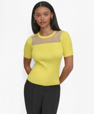DKNY - Women's Sheer-Inset Short-Sleeve Sweater