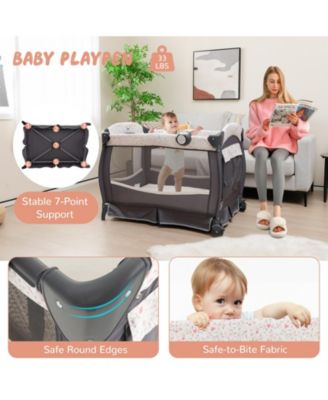 Kids 4 in 1 Portable Pack and Play Nursery Center with Bassinet-Heart