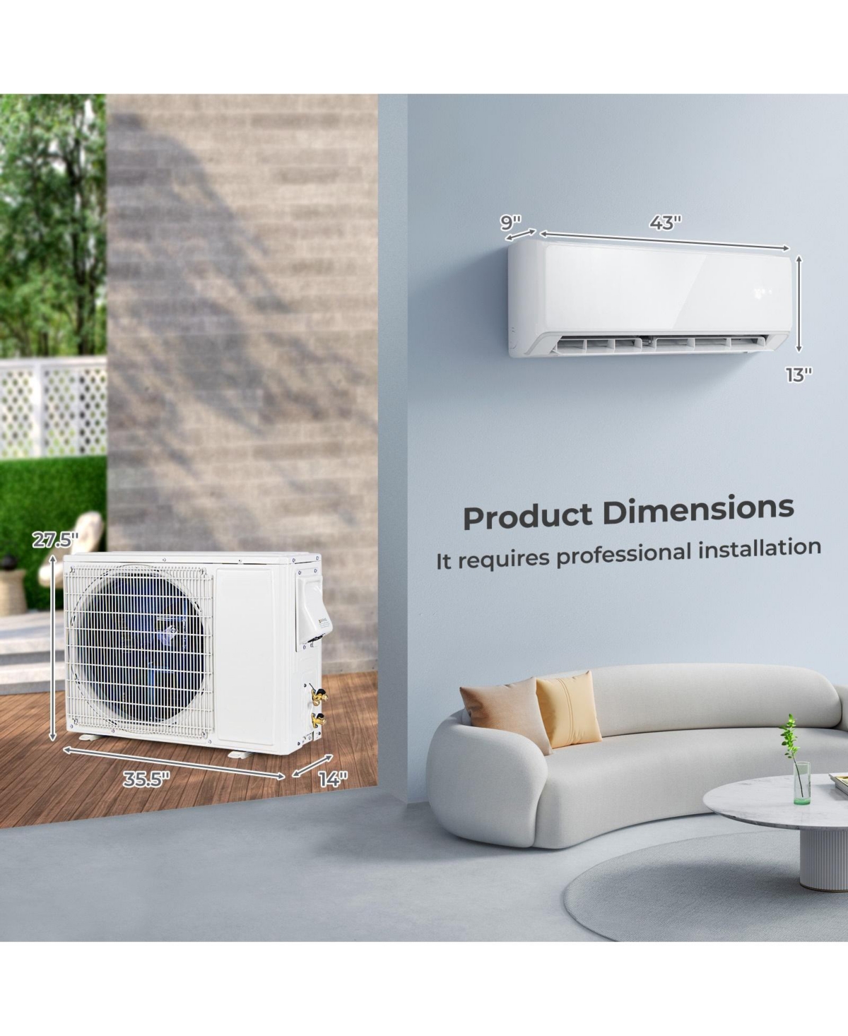 Gouun Energy Star Certified 22000 Btu 21 SEER2 208-230V Mini Split Air Conditioner and Heater Wifi Enabled - 27.5