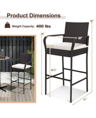 4 Pieces Outdoor PE Rattan Cushioned Barstool Set with Armrests-Set of 4