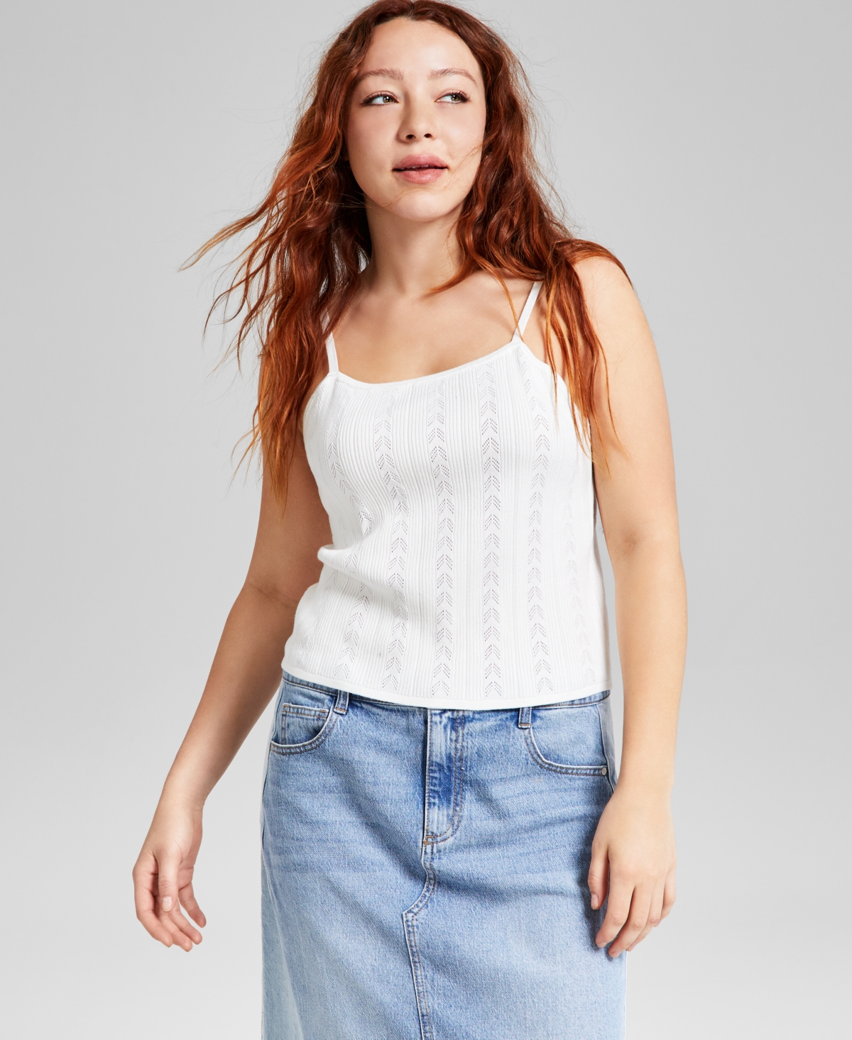 Women's Scoop-Neck Pointelle Tank Top, Exclusively at Macy's - Indigo Batik