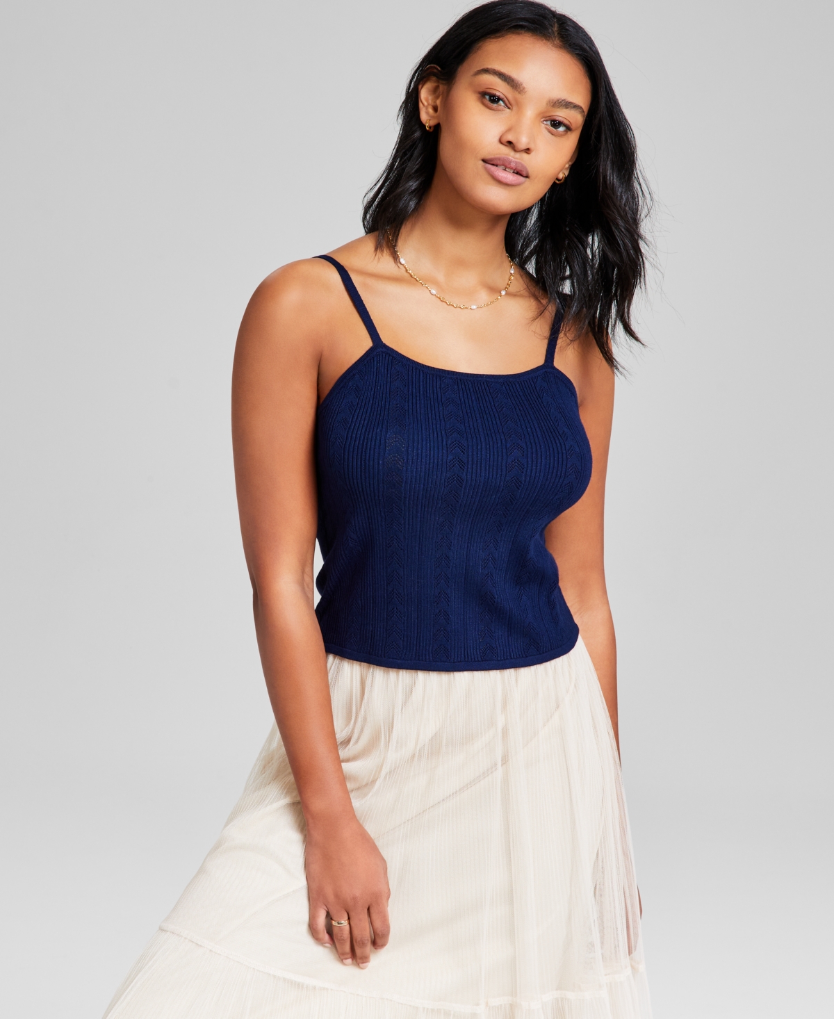 Women's Scoop-Neck Pointelle Tank Top, Exclusively at Macy's - Indigo Batik