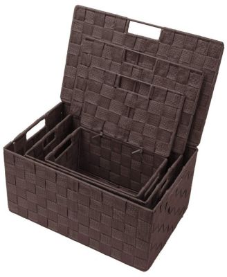3 Piece Decorative Stackable Woven Basket with Lid and Built-in Carry Handles - Great for Storage and Organization