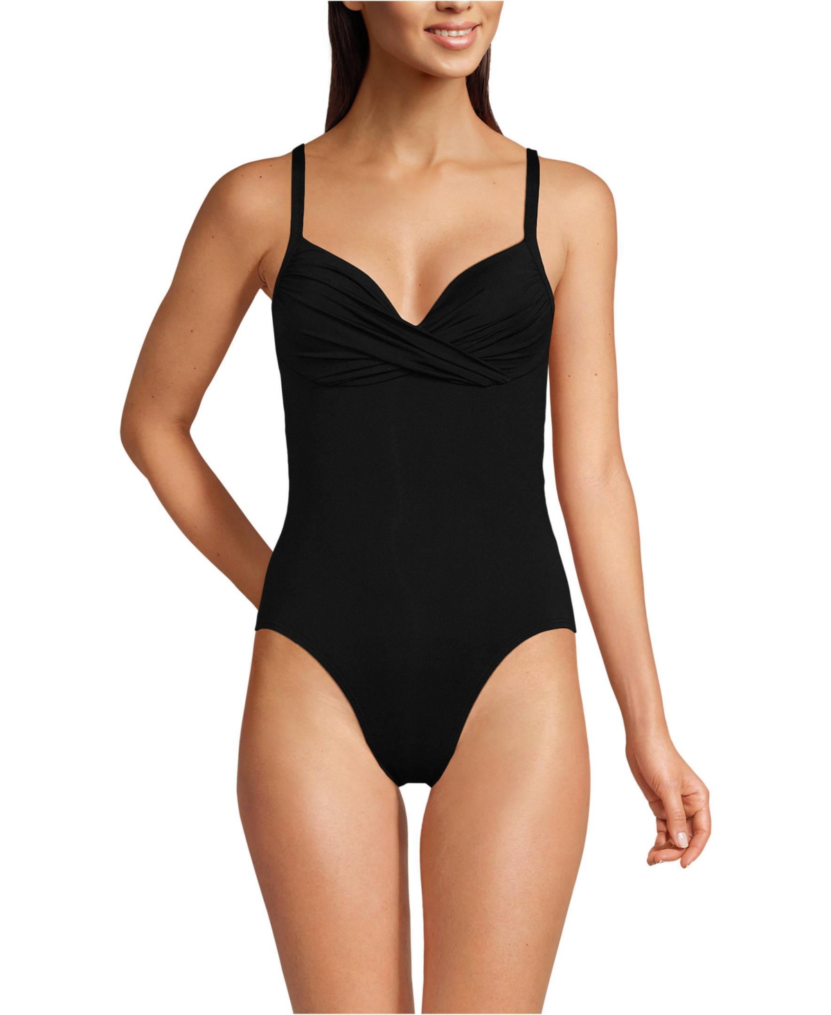 Lands' End Petite Sculpting Suit Targeted Control Draped High Leg One Piece Swimsuit