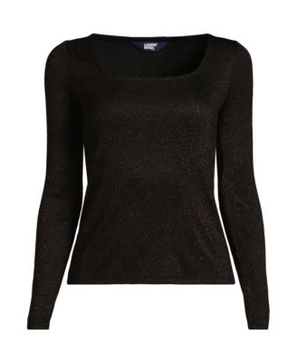 Plus Size Long Sleeve Rib Square Neck Tee