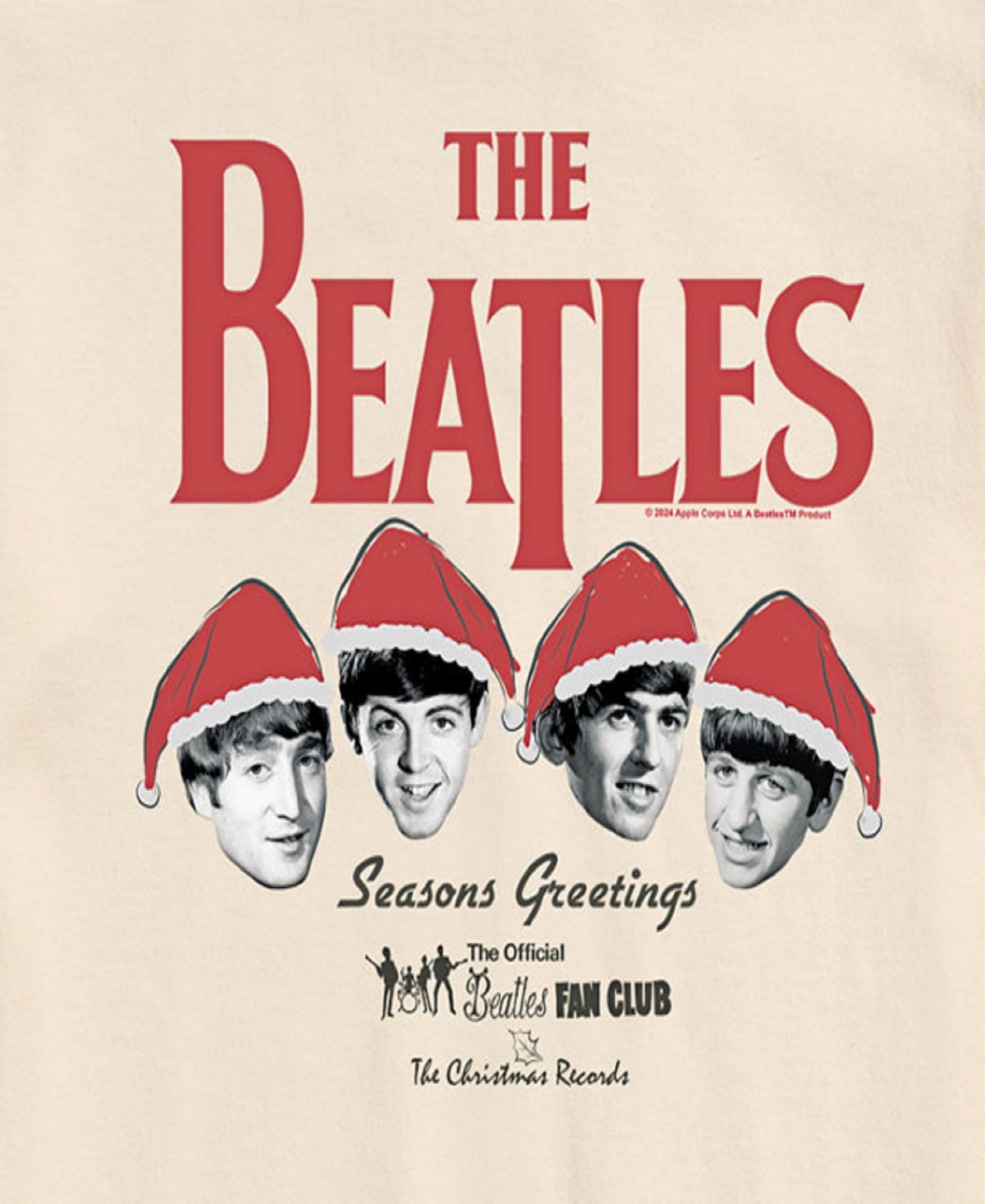 Airwaves Men's The Beatles Christmas Short Sleeve Tee In Beige,khaki