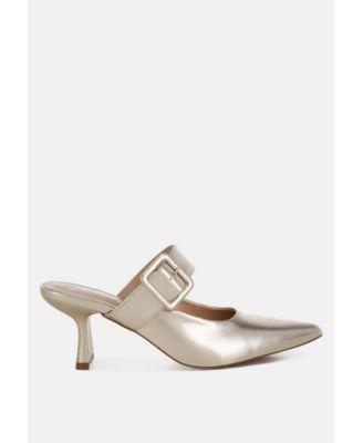 Bismi Large Buckle Kitten Heel Mules