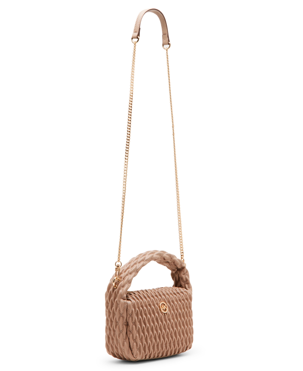 Anne Klein Rounded Ruched Small Crossbody Bag In Brown