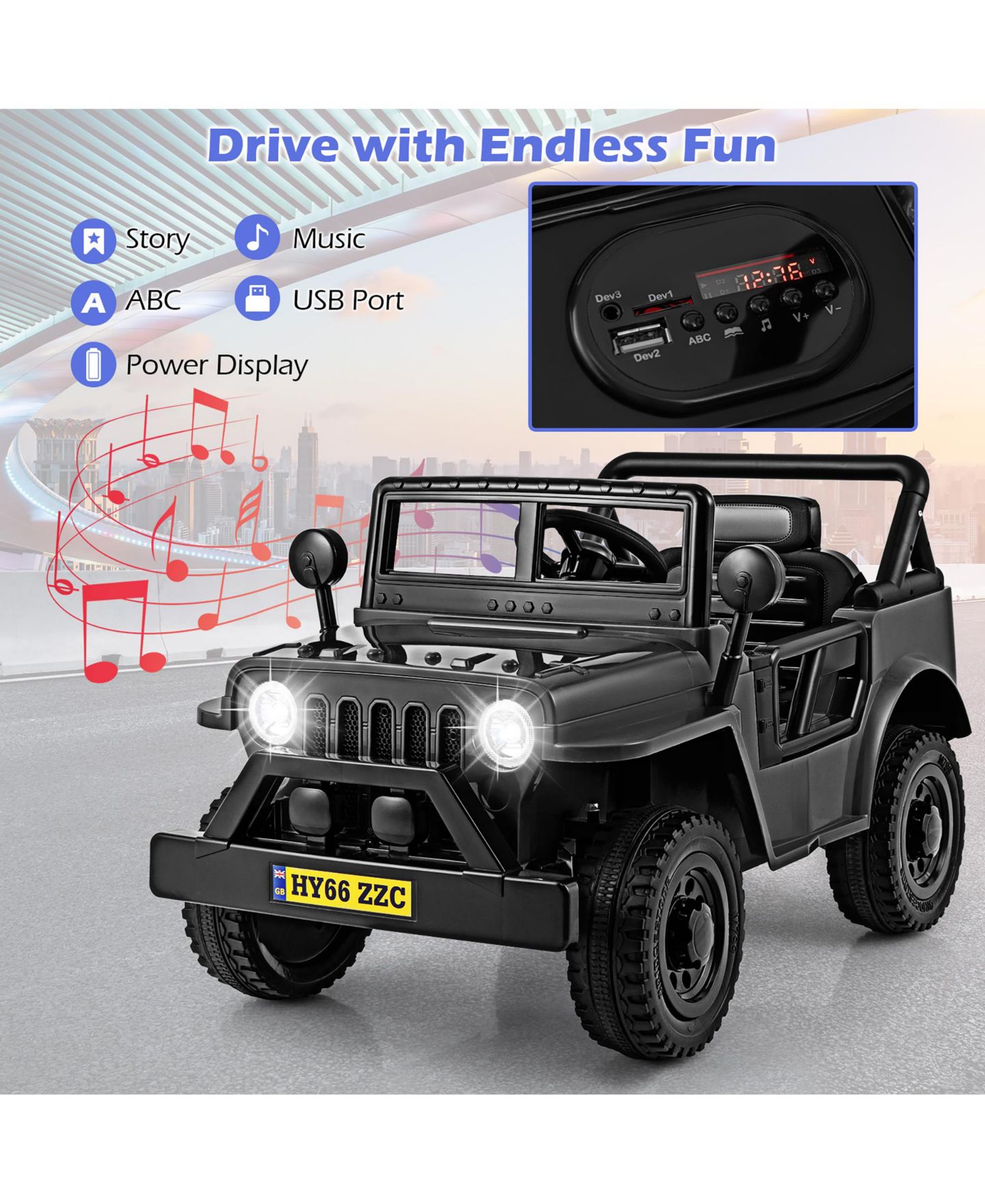 Детская игрушка Gymax 12V Ride-On Truck 39"L x 24.4"W x 24.4"H, Remote Control Ride-On Toy, 66 lbs. Capacity, Ages 3+, цвет: Чёрный — фото 3