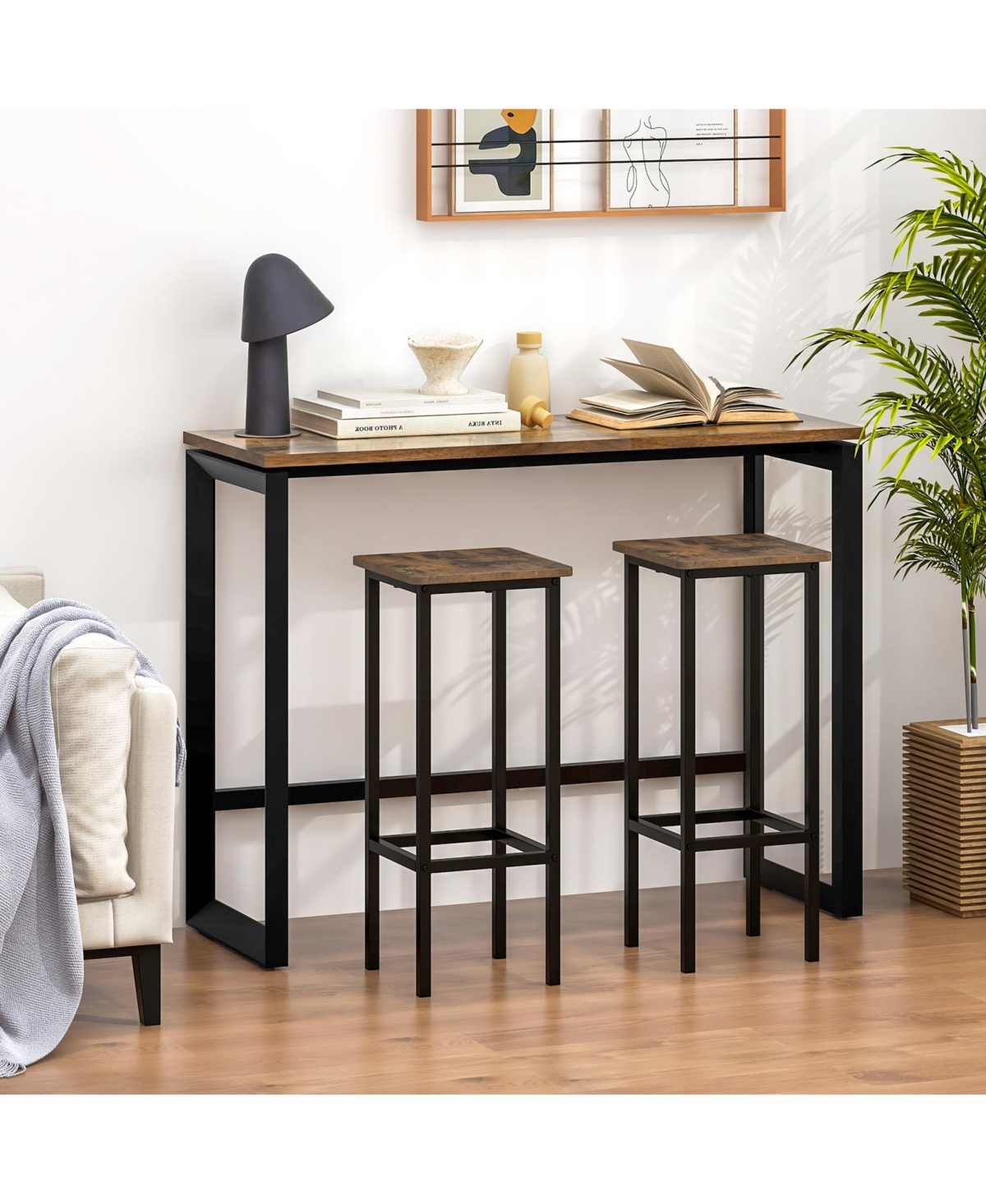 Gouun Set of 4 Bar Stool Set with Metal Legs and Footrest