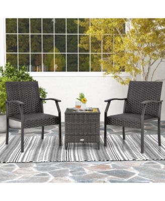 3 Piece Patio Wicker Chair Set with Quick Dry Foam Cushions All Weather