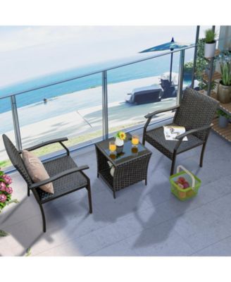 3 Piece Patio Wicker Chair Set with Quick Dry Foam Cushions All Weather