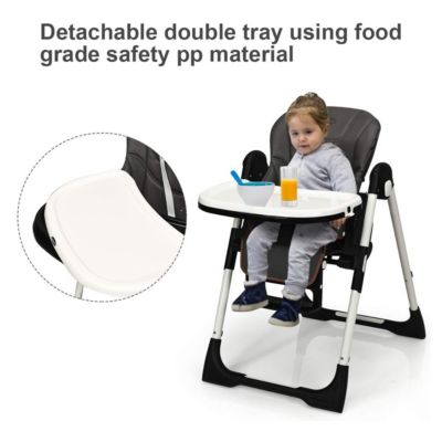Foldable Baby High Chair with Adjustable Height, Backrest, and Detachable Tray