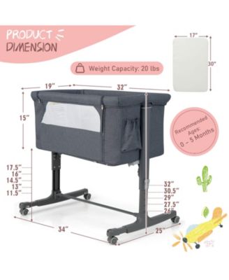 Portable Baby Bedside Bassinet with 5-level Adjustable Heights and Travel Bag