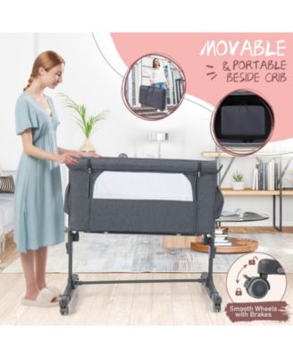 Portable Baby Bedside Bassinet with 5-level Adjustable Heights and Travel Bag